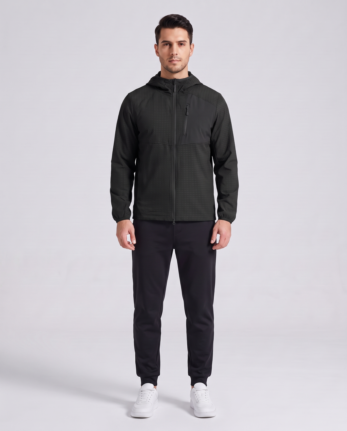 Grid Hooded Jacket Black