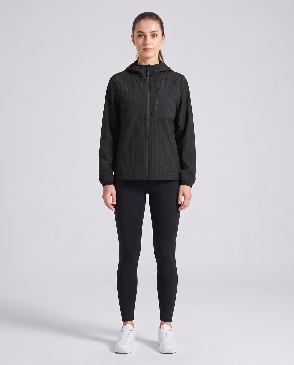 Grid Hooded Jacket Black - mujer