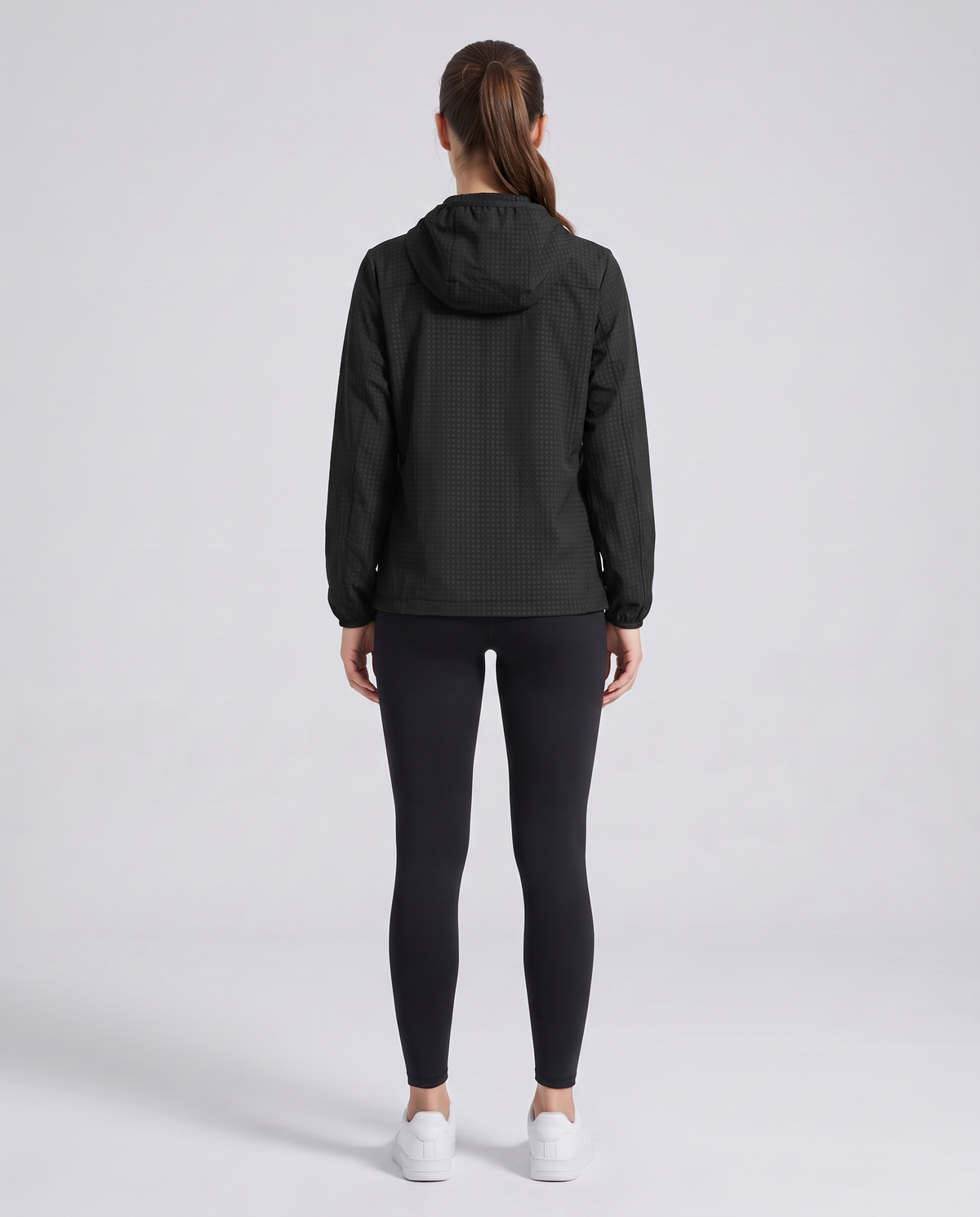 Grid Hooded Jacket Black - mujer, espalda