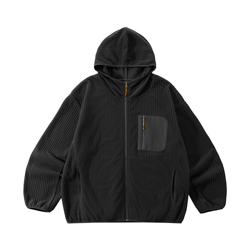 Wave Fleece Hooded Jacket color Black, vista frontal