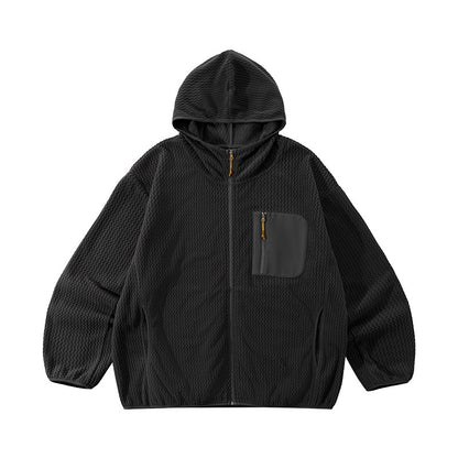 Wave Fleece Hooded Jacket color Black, vista frontal