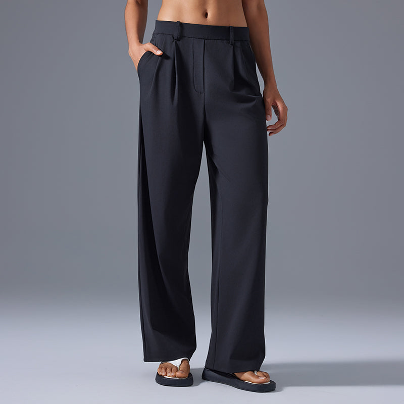 Wide Leg Pleated Pant Black
