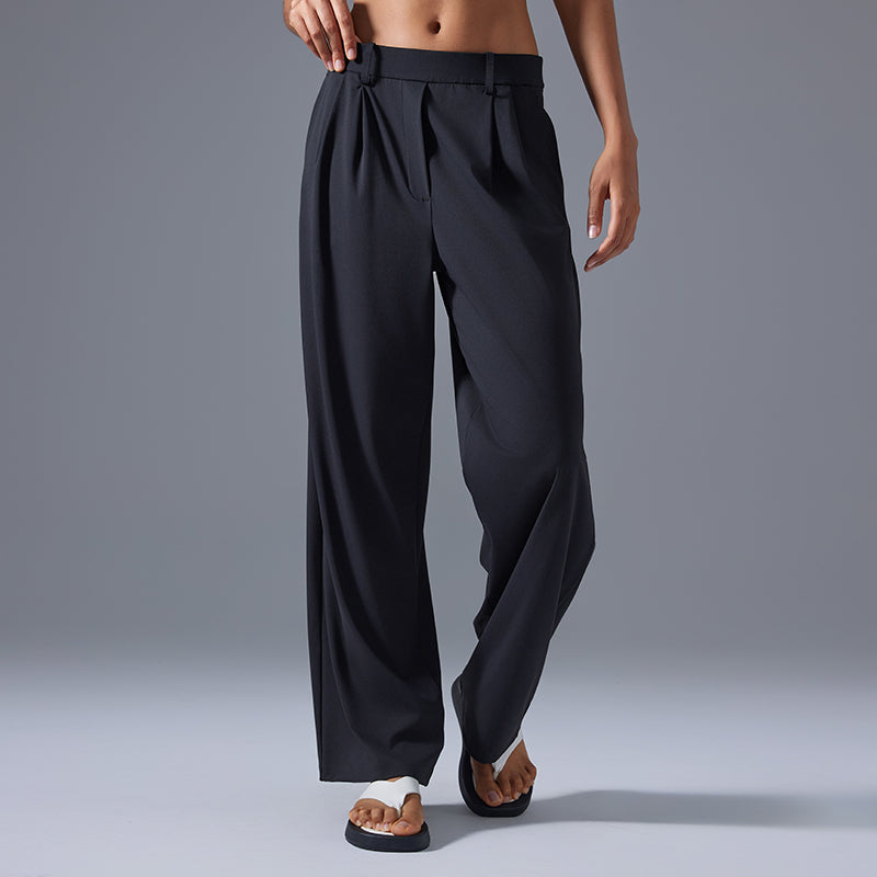 Wide Leg Pleated Pant Black