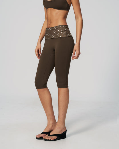 Polka Dot Foldover Capri - Café