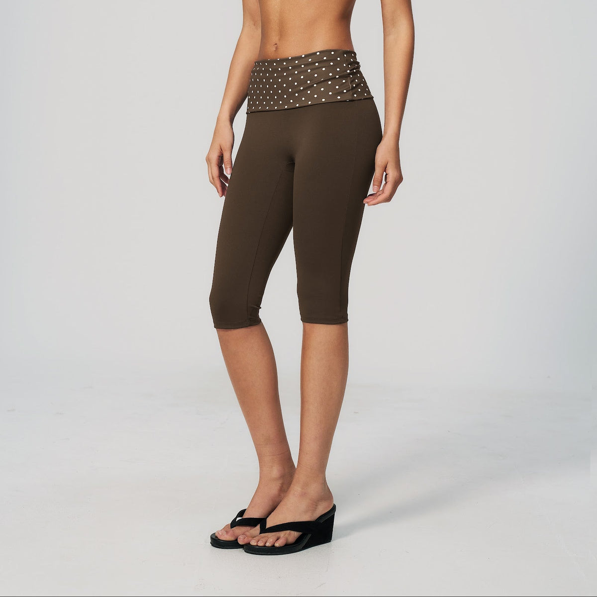 Polka Dot Foldover Capri - Café