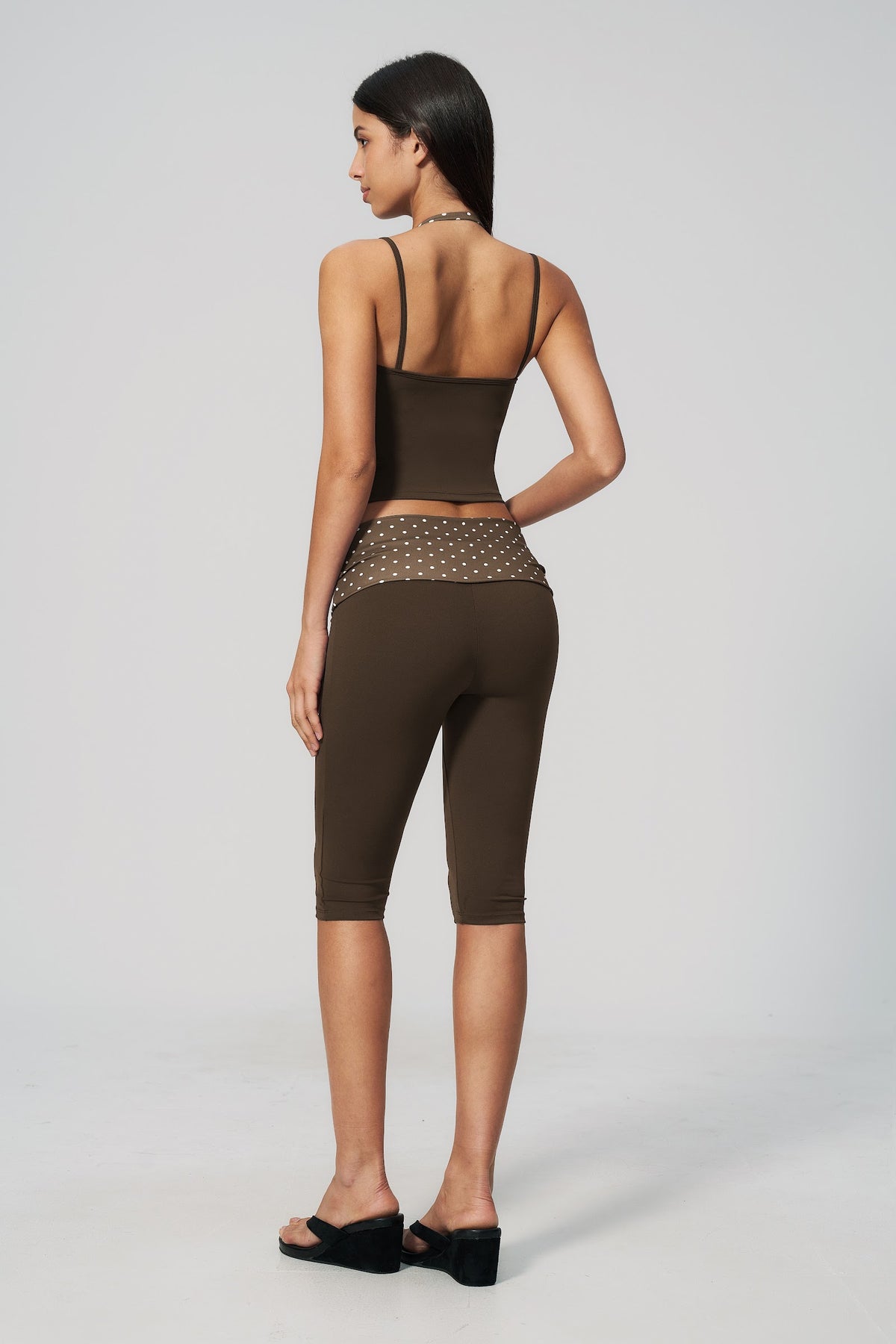 Polka Dot Foldover Capri - Café