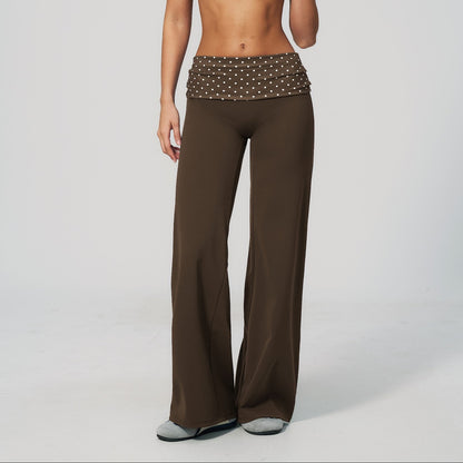 Polka Dot Foldover Flare Pant - Café