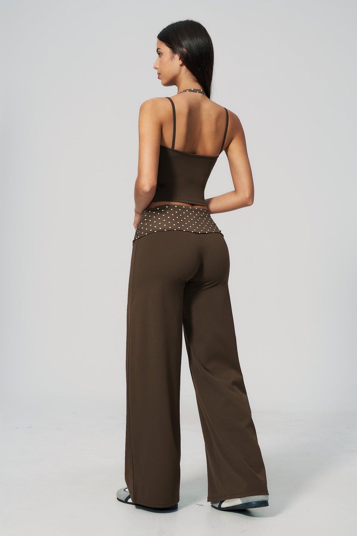 Polka Dot Foldover Flare Pant - Café