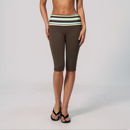 Stripe Foldover Capri - Café