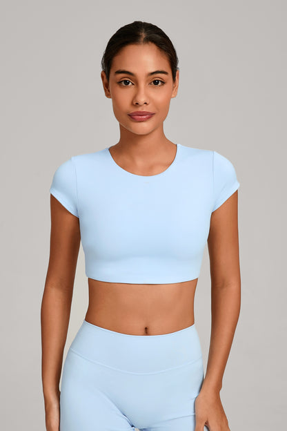 Flow Open-Back Crop Top - Celeste