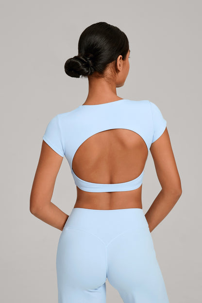 Flow Open-Back Crop Top - Celeste