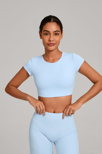 Flow Open-Back Crop Top - Celeste