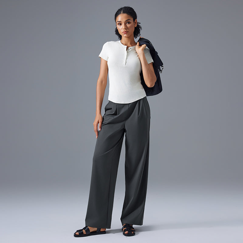 Wide Leg Pleated Pant Charcoal