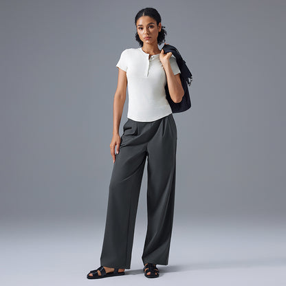 Wide Leg Pleated Pant Charcoal