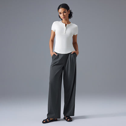 Wide Leg Pleated Pant Charcoal