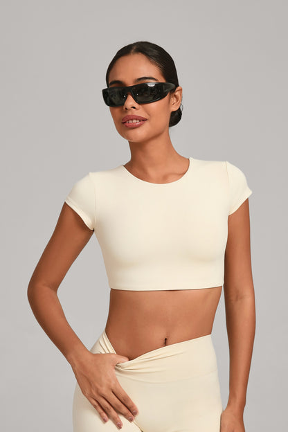 Flow Open-Back Crop Top - Crema