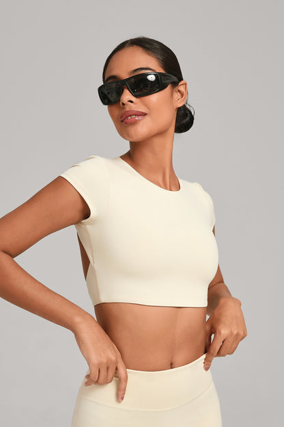 Flow Open-Back Crop Top - Crema
