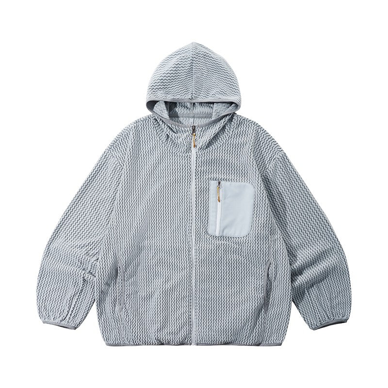Wave Fleece Hooded Jacket color Dusty Blue, vista frontal