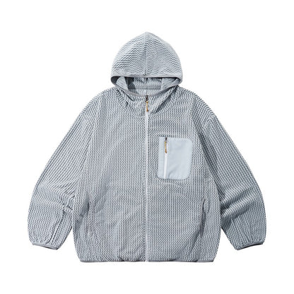 Wave Fleece Hooded Jacket color Dusty Blue, vista frontal