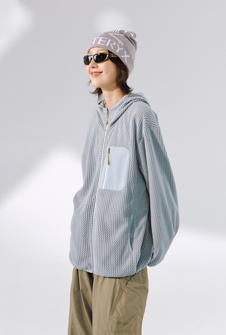 Wave Fleece Hooded Jacket Dusty Blue, vista lateral