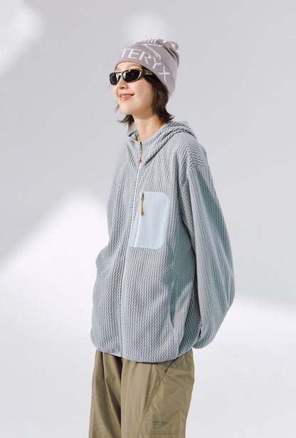 Wave Fleece Hooded Jacket Dusty Blue, vista lateral