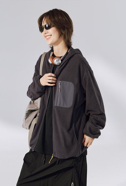Wave Fleece Hooded Jacket Graphite abierta, vista lateral