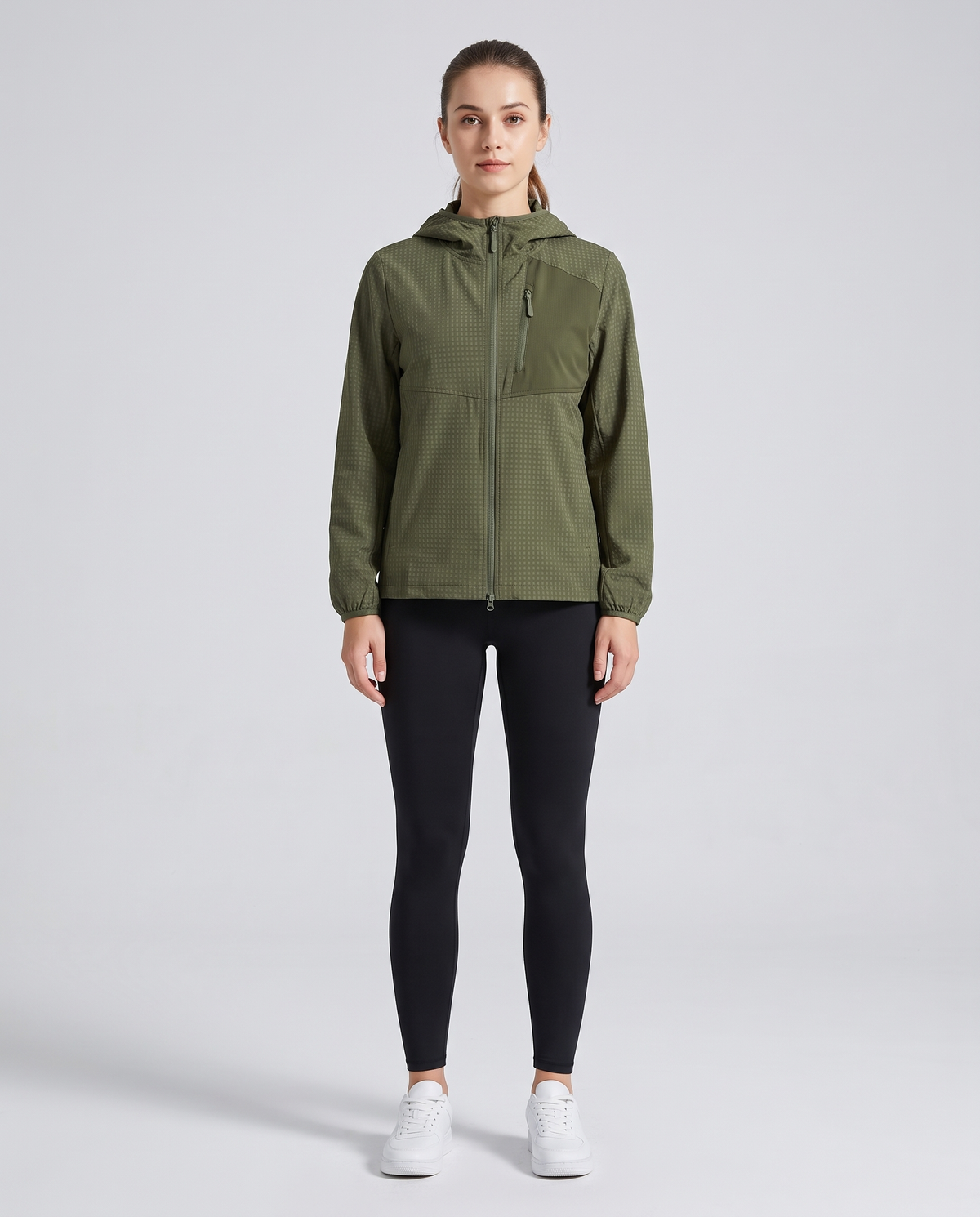 Grid Hooded Jacket Green - mujer
