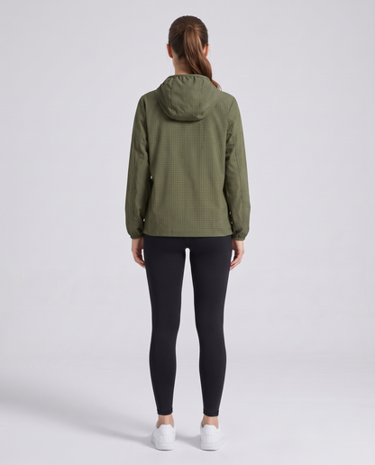Grid Hooded Jacket Green - mujer, espalda