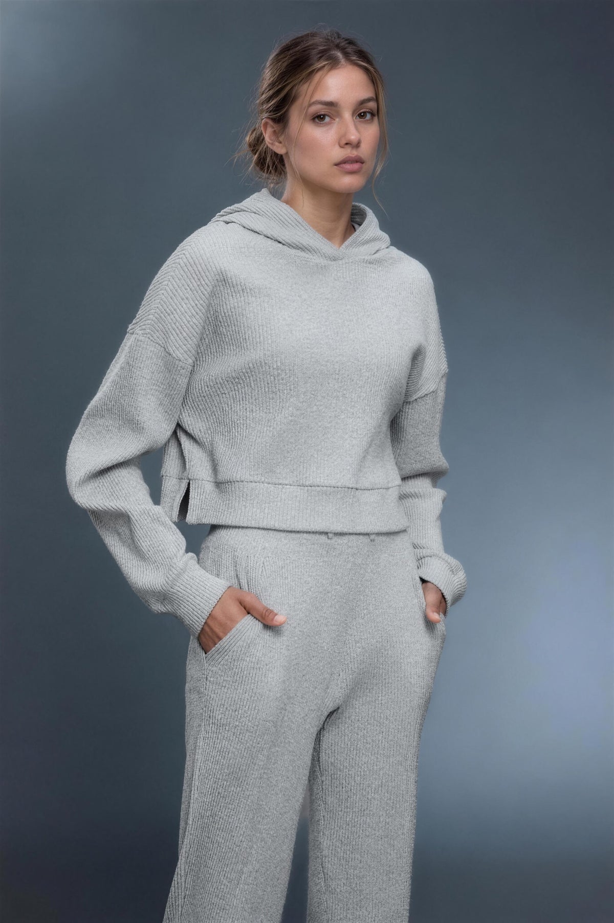 Sunday Rib Hoodie Set - Gris glaciar