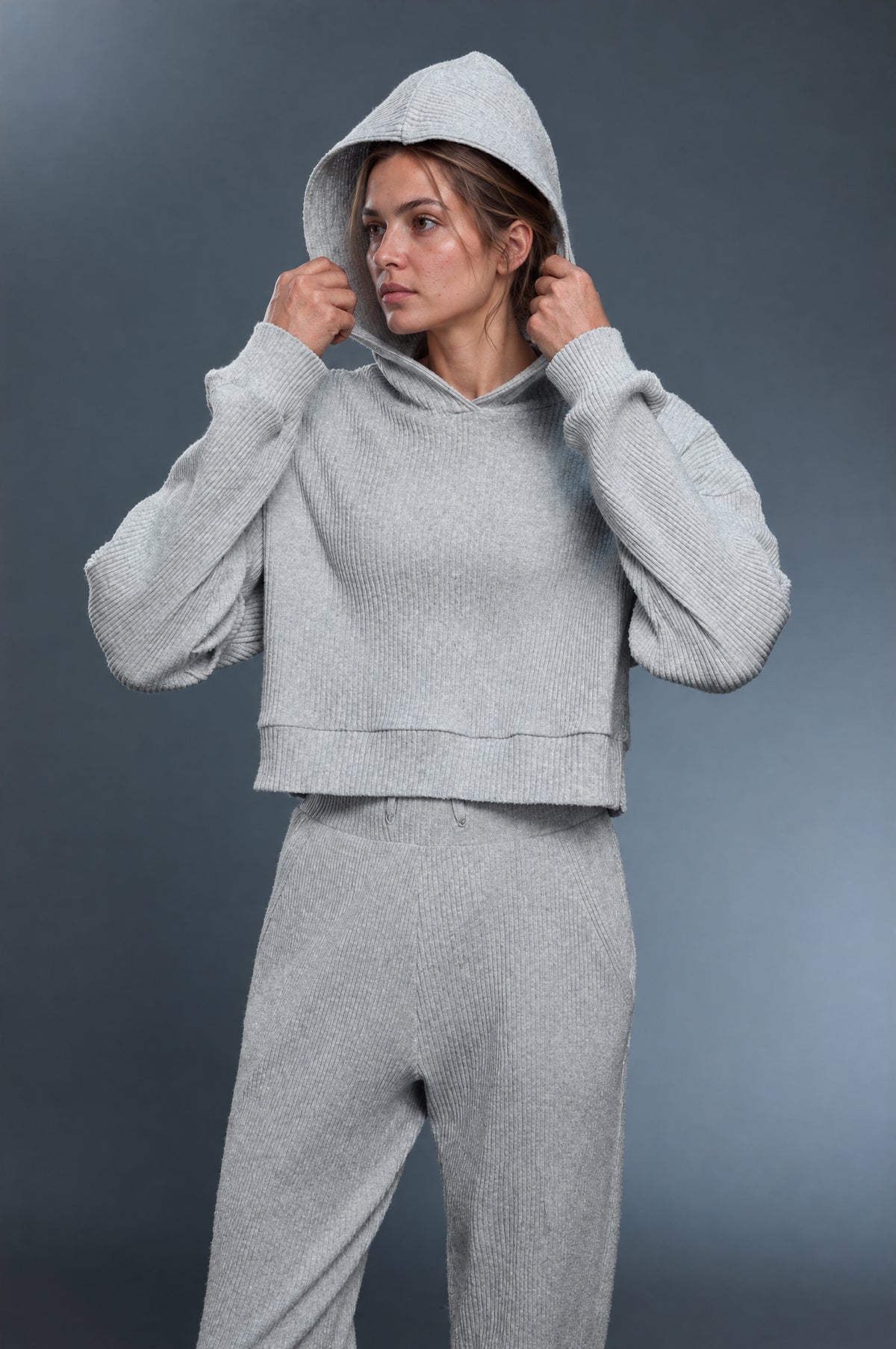 Sunday Rib Hoodie Set - Gris glaciar