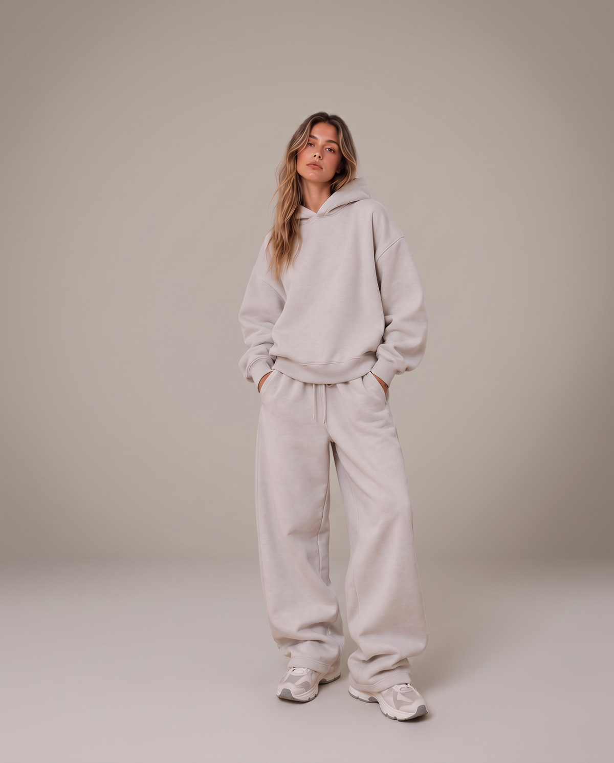 Heavyweight Boxy Hoodie Beige - mujer