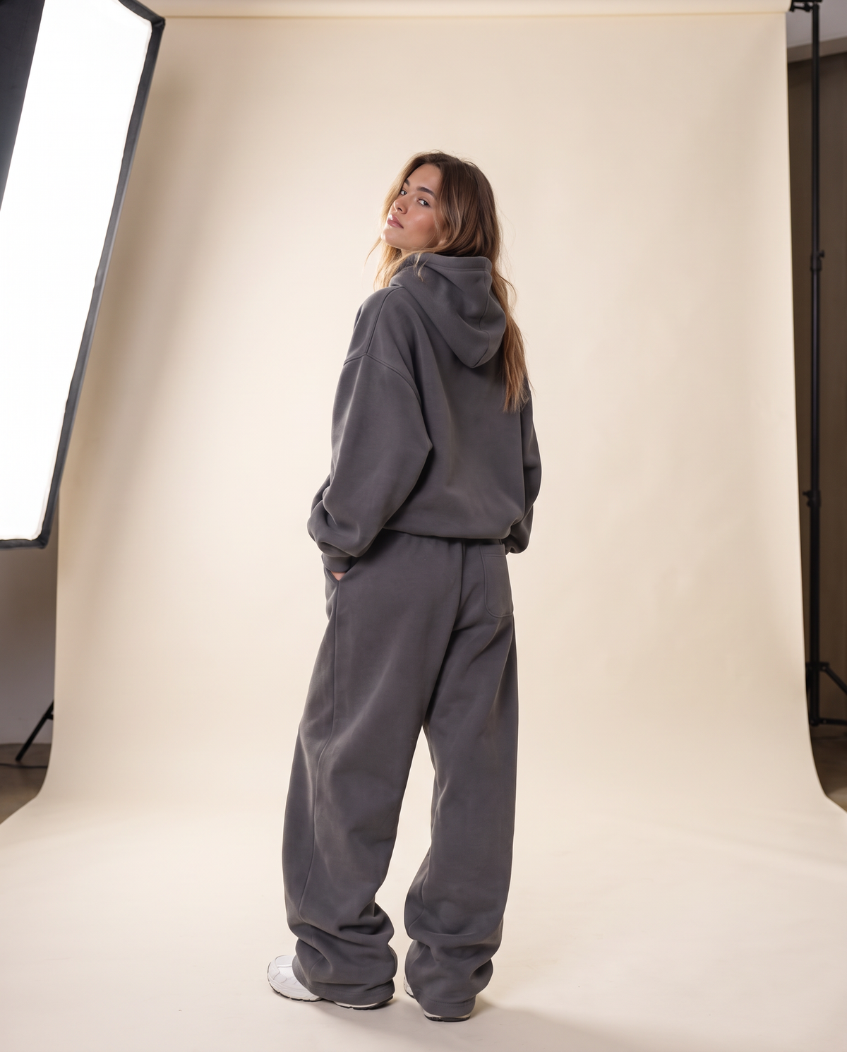 Heavyweight Boxy Hoodie Gris - mujer, espalda