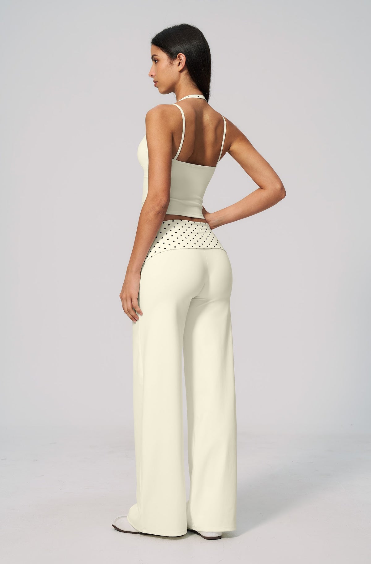 Polka Dot Foldover Flare Pant - Hueso
