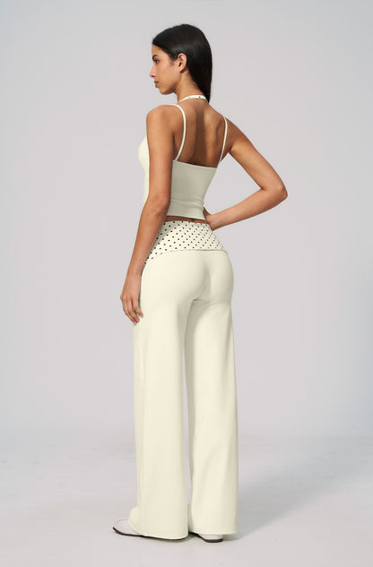 Polka Dot Foldover Flare Pant - Hueso