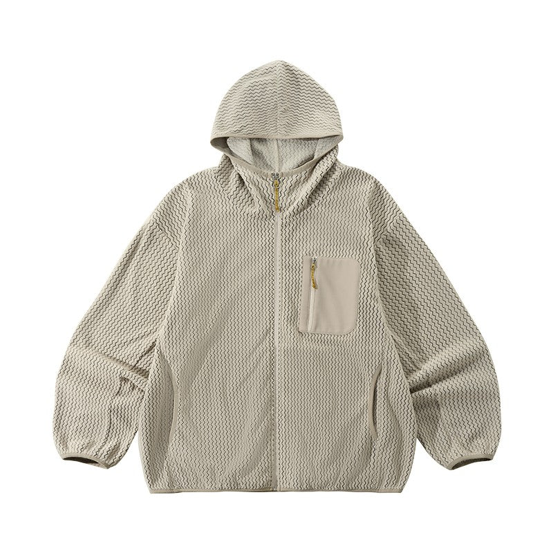 Wave Fleece Hooded Jacket color Khaki, vista frontal