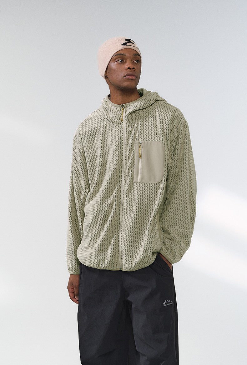 Wave Fleece Hooded Jacket Beige - hombre