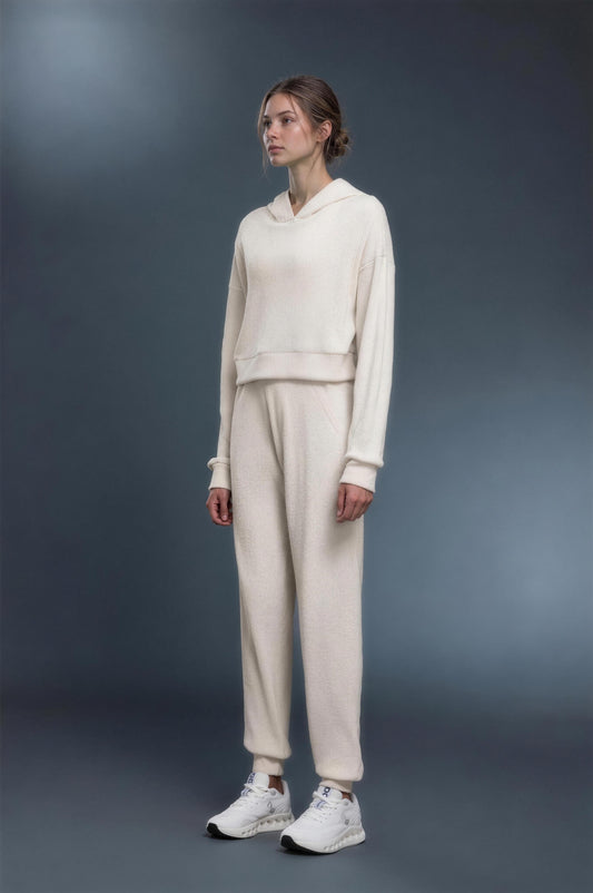 Sunday Rib Hoodie Set - Marfil