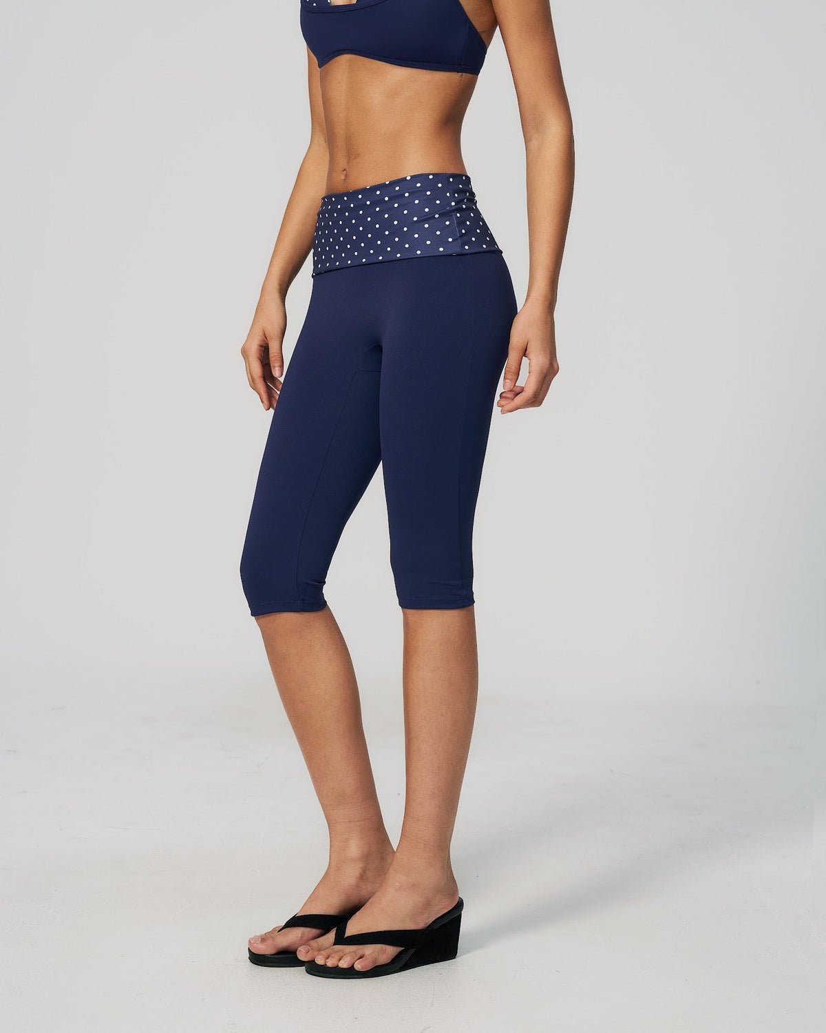 Polka Dot Foldover Capri - Marino