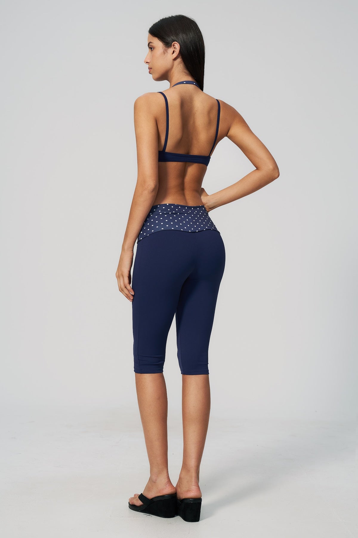 Polka Dot Foldover Capri - Marino