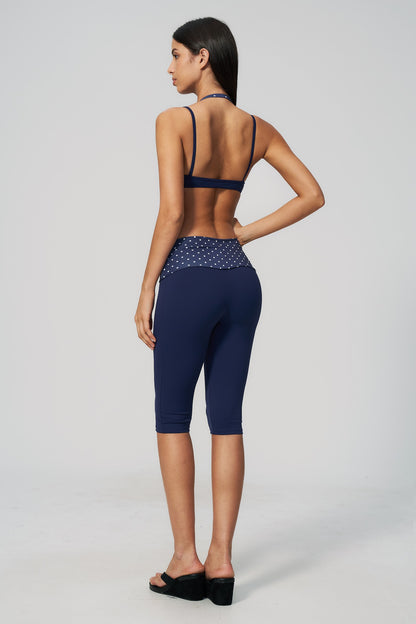 Polka Dot Foldover Capri - Marino