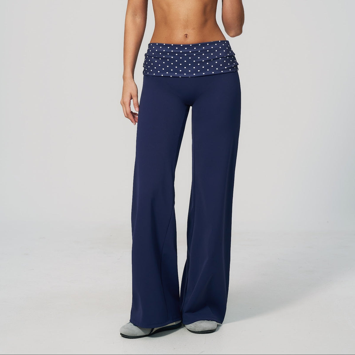Polka Dot Foldover Flare Pant - Marino