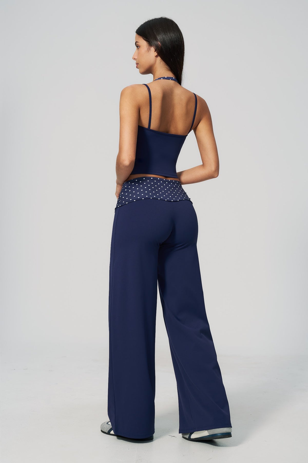 Polka Dot Foldover Flare Pant - Marino