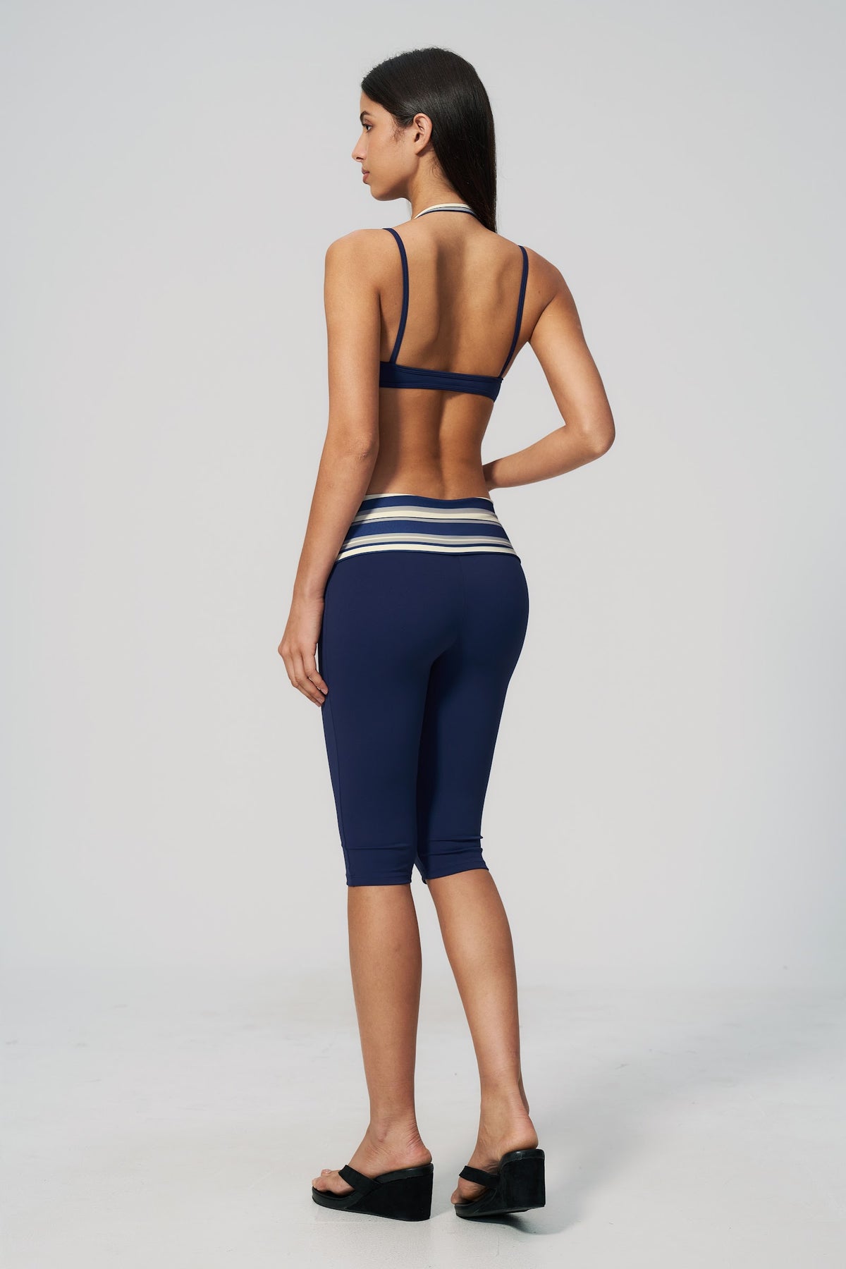 Stripe Foldover Capri - Marino