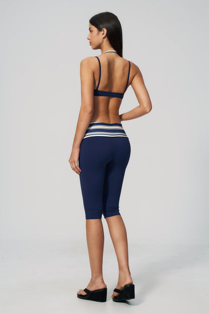 Stripe Foldover Capri - Marino