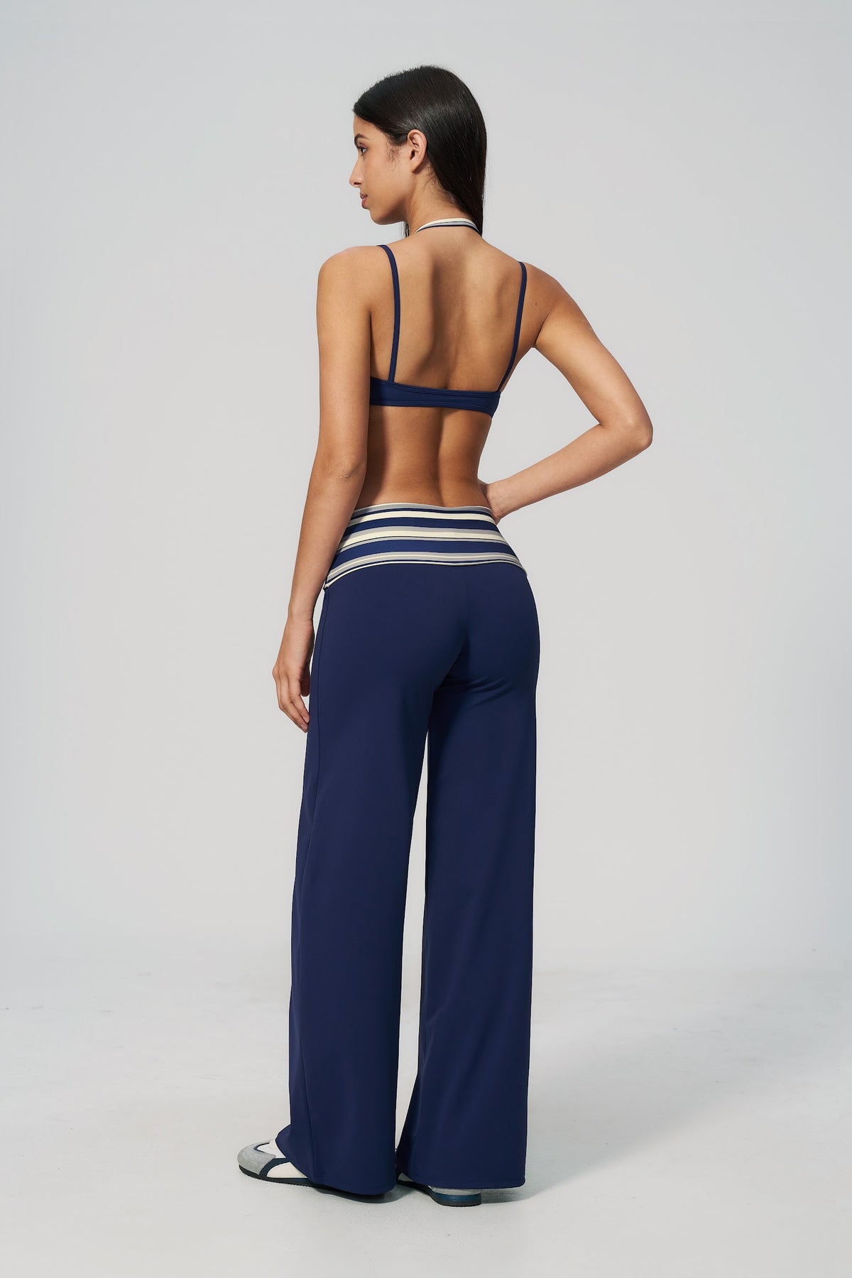 Stripe Foldover Flare Pant - Marino
