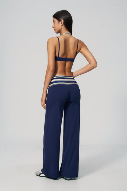 Stripe Foldover Flare Pant - Marino