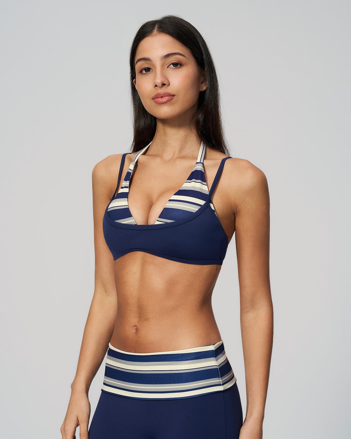 Stripe Halter Bra - Marino