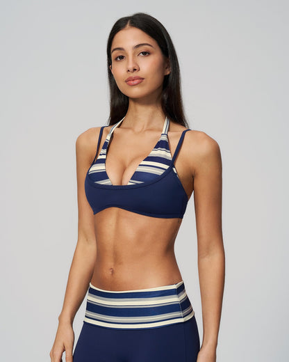 Stripe Halter Bra - Marino