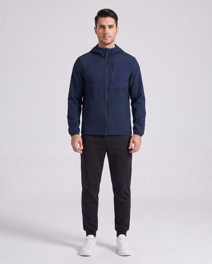 Grid Hooded Jacket Navy