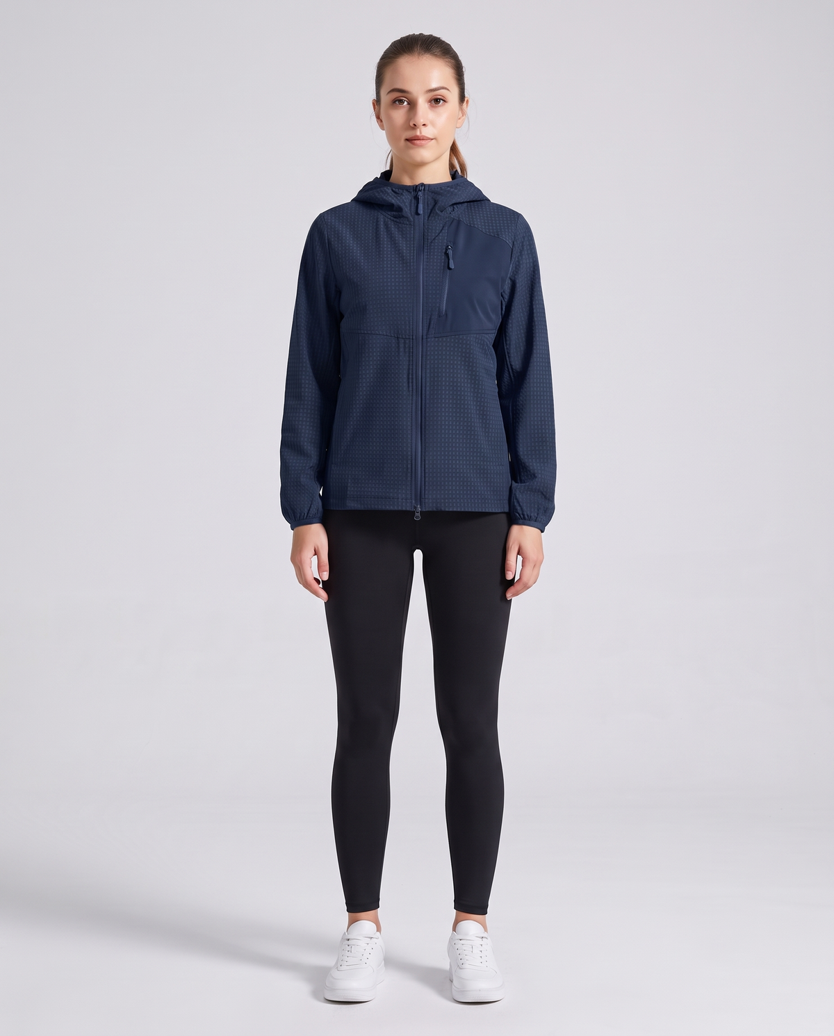 Grid Hooded Jacket Navy - mujer